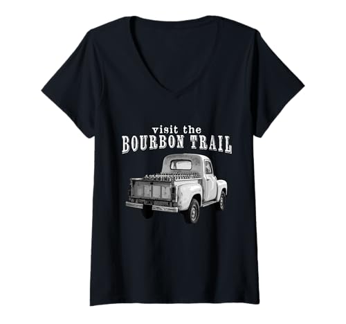 Damen Retro Bourbon Trail Hunter Kentucky Whiskey Trinken T-Shirt mit V-Ausschnitt von Kentucky Racing Co