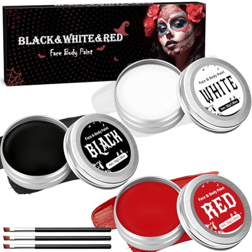 Halloween Schminke Schwarz Weiß Rot - Halloween Make Up Theaterschminke Set, Kinderschminke Face Paint für Erwachsene & Kinder, Bodypainting Farben Faschingsschminke für SFX Makeup Karneval, 90g von Kenvora