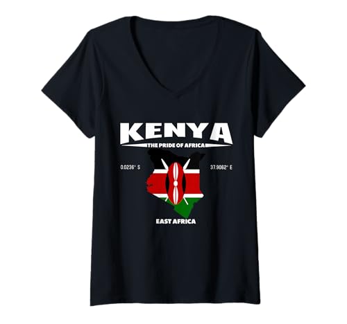 Damen Kenia-Karten-Design mit Koordinaten und Spitznamen T-Shirt mit V-Ausschnitt Damen Kenia-Karten-Design mit Koordinaten und Spitznamen T-Shirt mit V-Ausschnitt von Kenya Flag Design