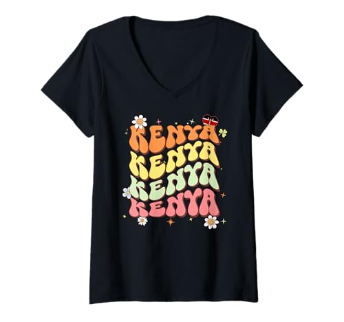 Damen Kenia T-Shirt mit V-Ausschnitt Damen Kenia T-Shirt mit V-Ausschnitt von Kenya Flag for the Nation