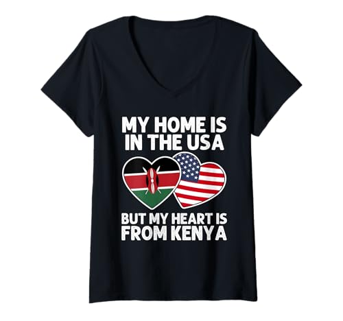 Damen My Home USA My Heart Kenia Kenia American Pride Flagge T-Shirt mit V-Ausschnitt Damen My Home USA My Heart Kenia Kenia American Pride Flagge T-Shirt mit V-Ausschnitt von Kenya Pride Flag Apparel