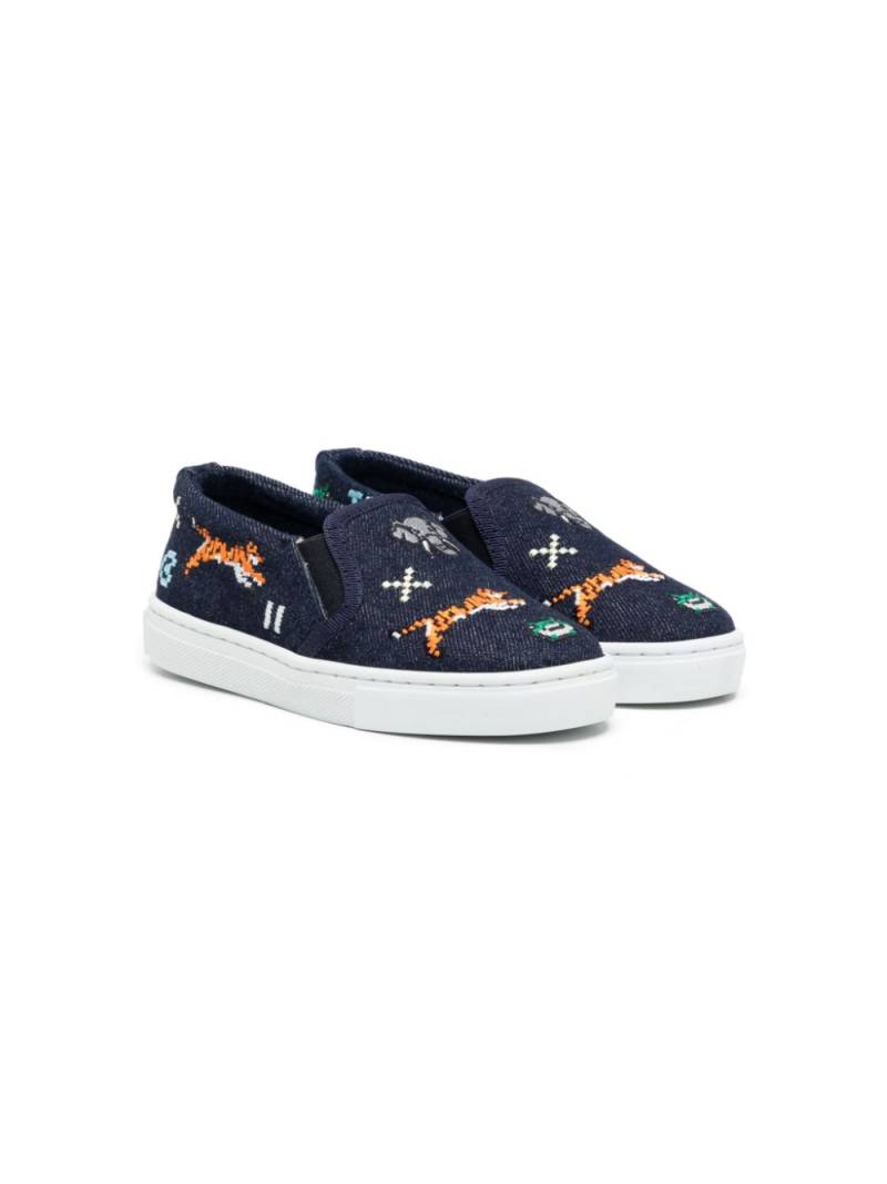 Kenzo Kids Canvas-Sneakers mit Jungle Game-Stickerei - Blau von Kenzo Kids