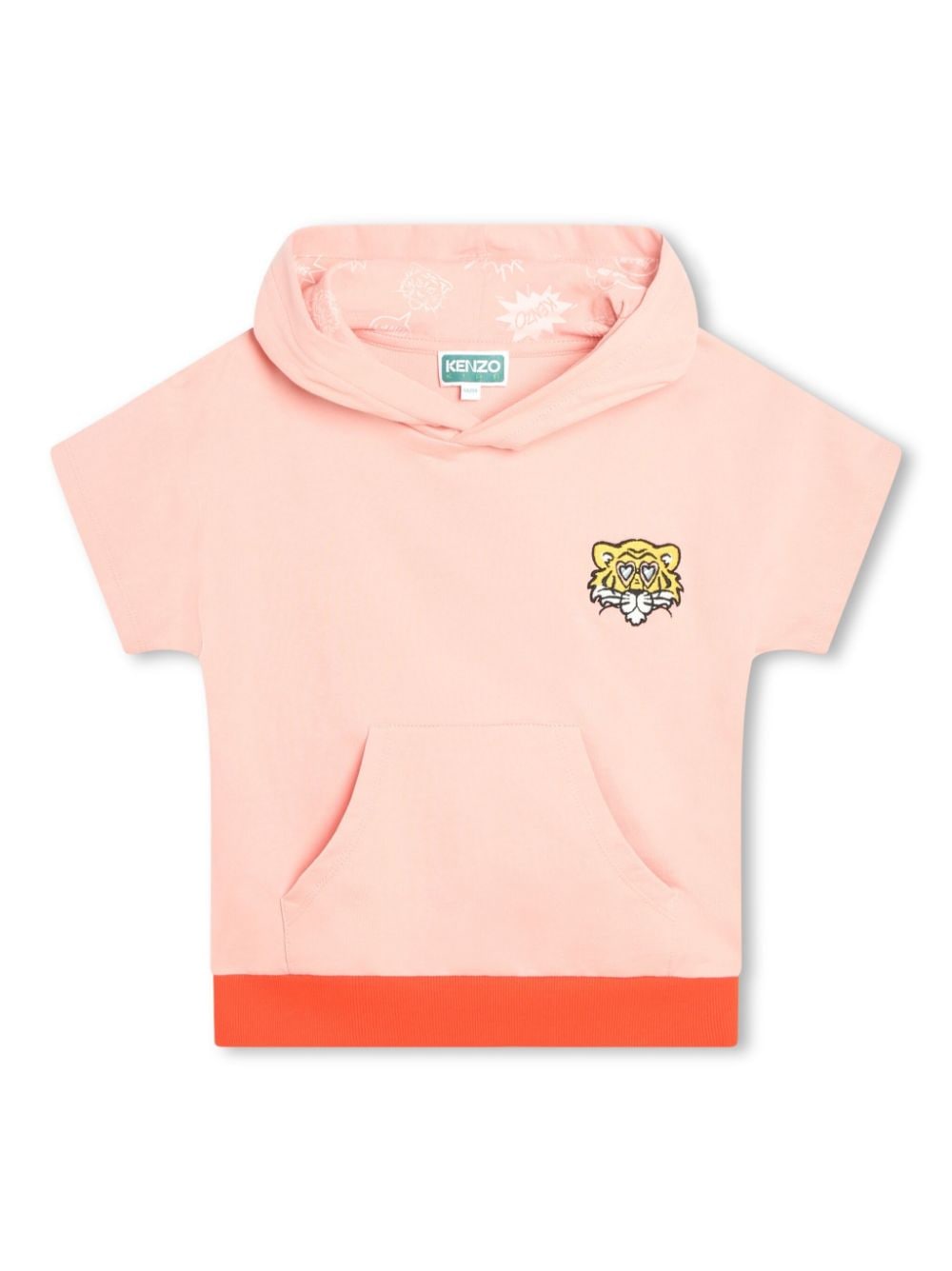 Kenzo Kids Kurzärmeliger Hoodie mit Tigerkopf-Stickerei - Orange von Kenzo Kids