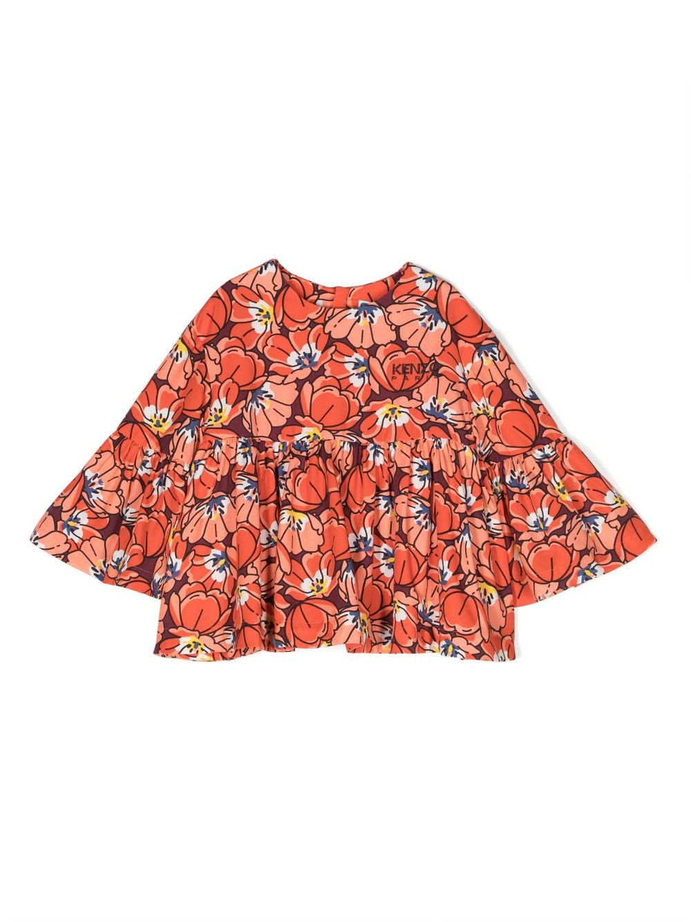 Kenzo Kids Geraffte Bluse mit Blumen-Print - Orange von Kenzo Kids