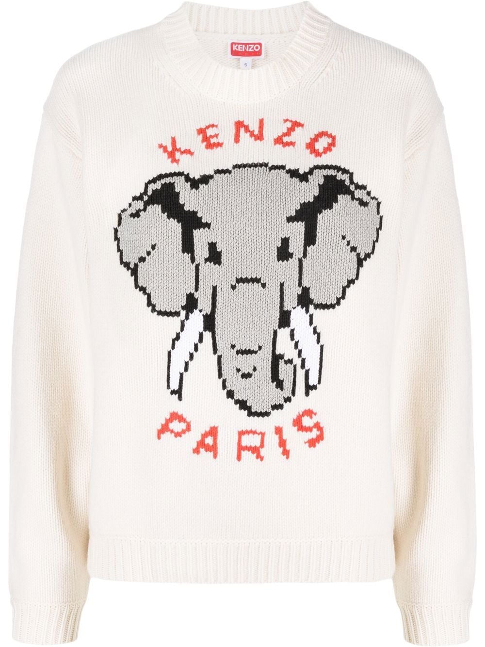 Kenzo Intarsien-Pullover mit Elefanten - Weiß von Kenzo