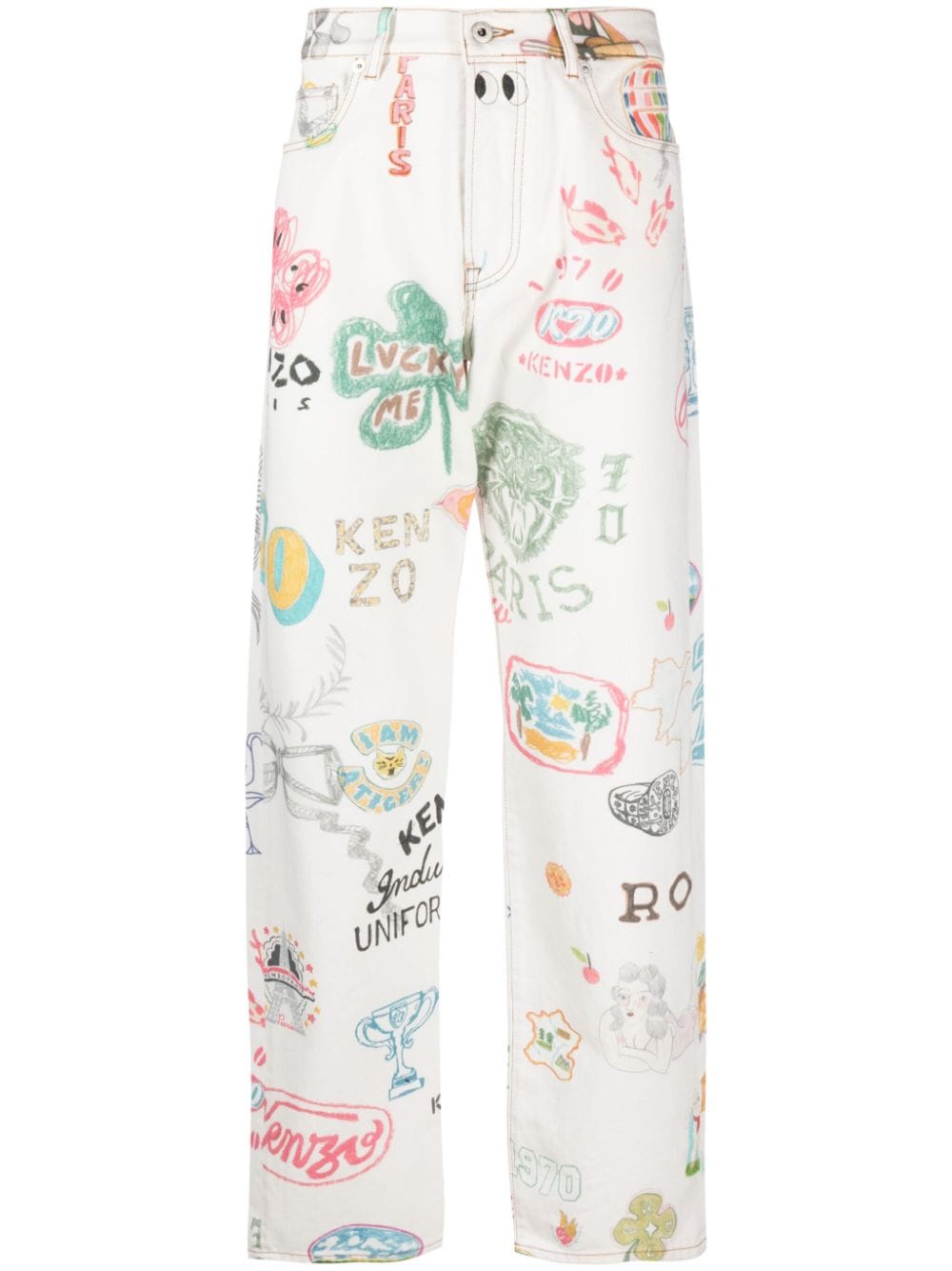 Kenzo Straight-Leg-Jeans mit Zeichnungs-Print - Weiß von Kenzo