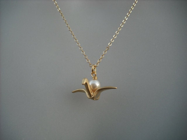 14 K Gold Gefüllt Kette - Origami Papier Kran Halskette von KeoniDesign