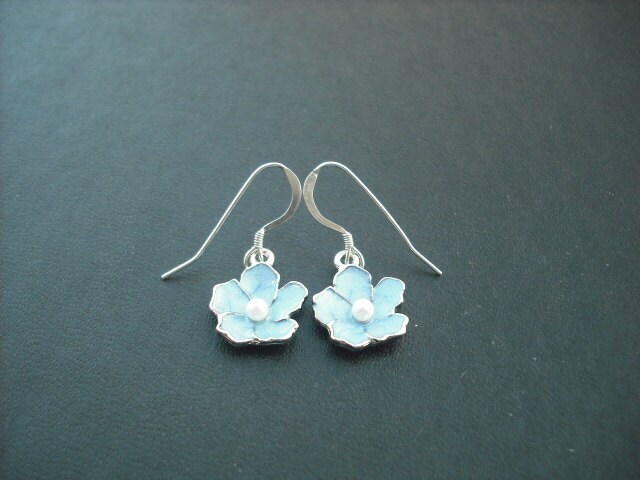 Capri Blaue Blumeohrringe - Drähte Sterling Silber Ohr von KeoniDesign