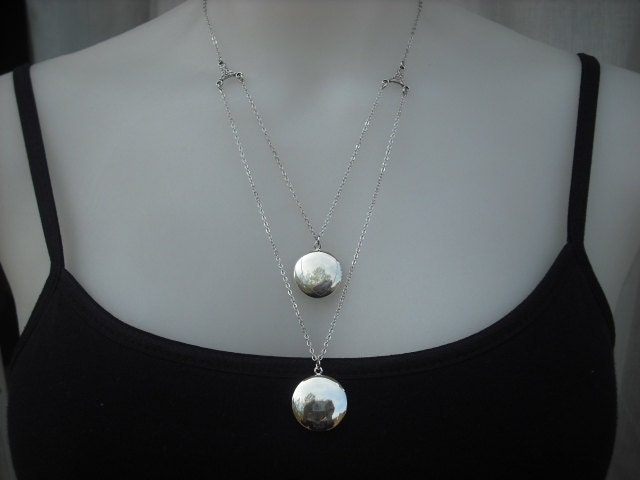 Halskette, Antik Silbermedaillon Doppelstrang Locket Halskette von KeoniDesign