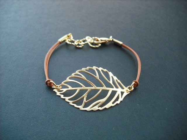 Matt Gold Skelett Blatt Armband - 16K Vergoldet von KeoniDesign