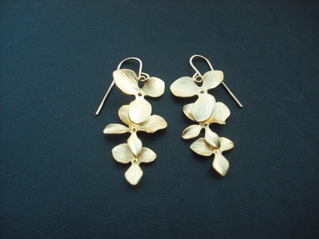 Tripple-Orchidee Blume-Cascading-Ohrring-16 K Gelb Gold Plattiert Und 14 Gefüllt Earwire von KeoniDesign