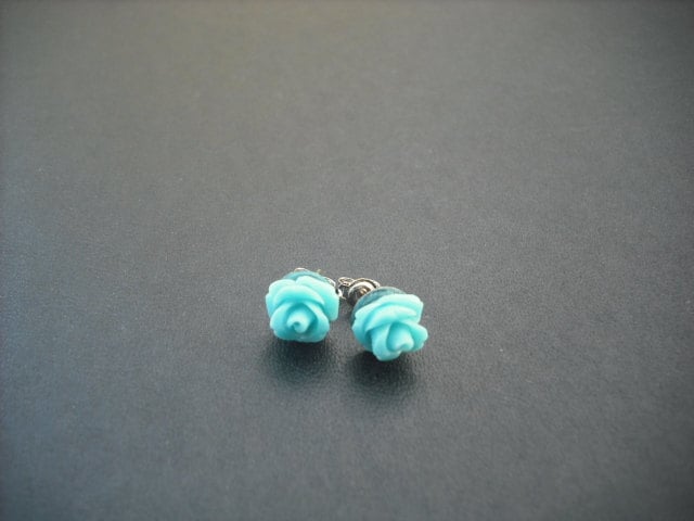 Türkis Blaue Rose Post-Ohrring von KeoniDesign