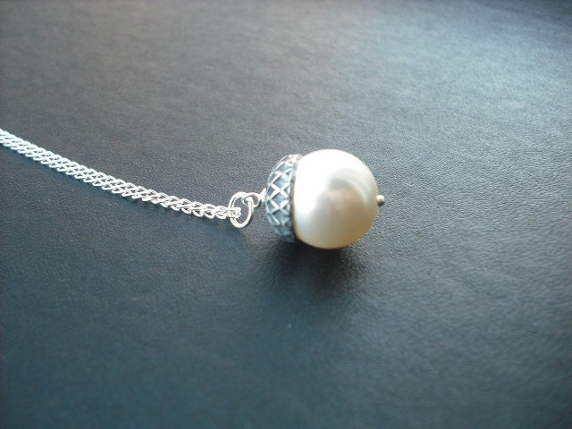 sterling Silber Kette - Creamrose Perle Eichel Halskette Swarovski Crystal Pearl von KeoniDesign