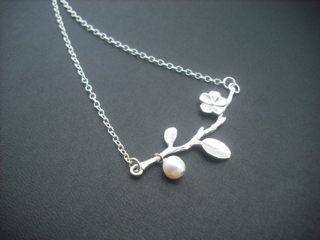 sterling Silber Kette - Matt Weiß-Gold Schöne Branch Halskette von KeoniDesign