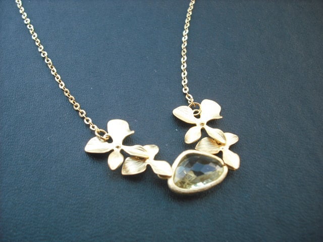 sterling Silber Kette - Matte Gelb Gold Doppelzimmer Orchidee Blüht Mit Jonquil Lünette Halskette Brautjungfern Geschenk, Geschenk Hochzeit von KeoniDesign