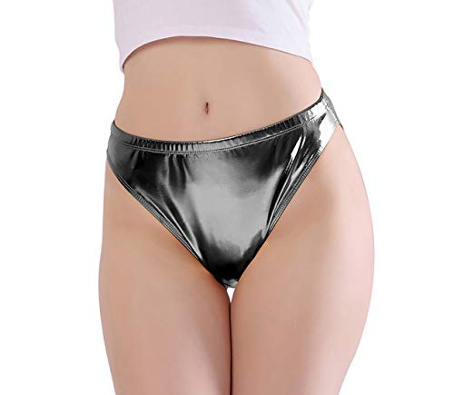 Kepblom Damen Glänzende metallische Panty Slips High Cut Ballett Tanz Unterwäsche Shorts, GRAU, M von Kepblom