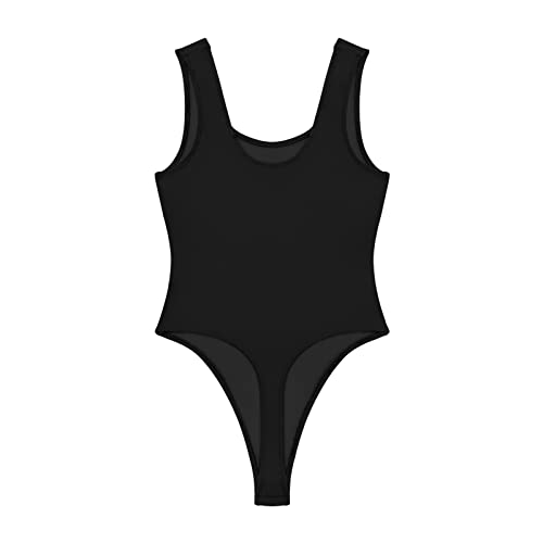 Kepblom Damen High Cut Einteiler Badeanzug Tanga Badeanzüge Sexy Body für Frauen, Schwarz, XL von Kepblom