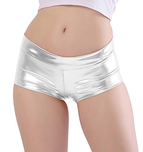 Kepblom Damen Hot Pants Tanzhose Metallic Rave Booty Shorts - Silber - Mittel von Kepblom