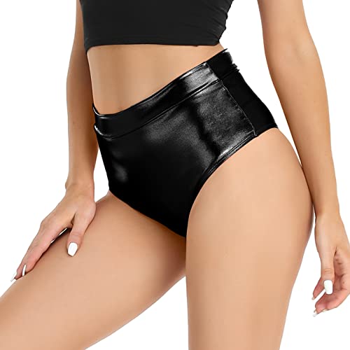 Kepblom Damen Metallic Booty Shorts Hohe Taille Glänzende Rave Hose für Festival Clubwear Tanzen, Schwarz, X-Groß von Kepblom