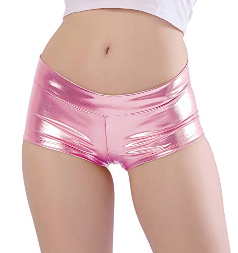 Kepblom Damen Shiny Metallic Rave Booty Shorts Hot Pants Tanzhose - Pink - Groß von Kepblom