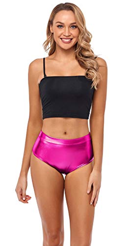 Kepblom Metallic High Waisted Booty Shorts Damen Glänzend Freche Dance Festival Rave Bottoms, Hotpink 2, X-Klein von Kepblom