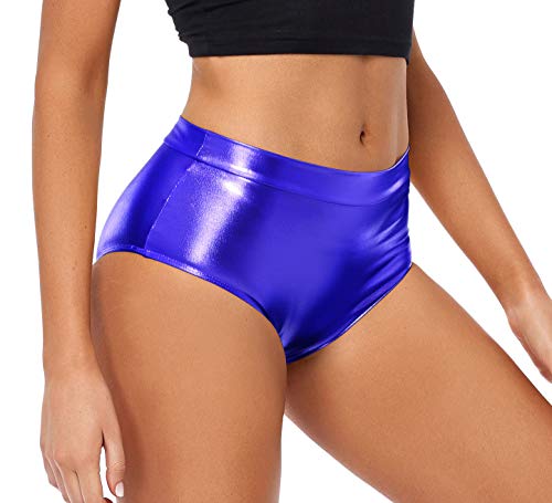 Kepblom Metallic Hohe Taille Booty Shorts Damen Glänzend Freche Tanzen Festival Rave Hose - - Klein von Kepblom