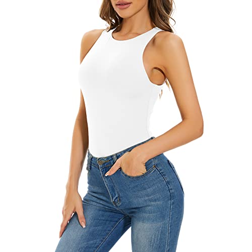 Kepblom Tank Top Bodysuit - Ärmellose Neckholder Tops Sexy Racerback Going Out Bodysuit für Frauen, Weiss/opulenter Garten, XL von Kepblom