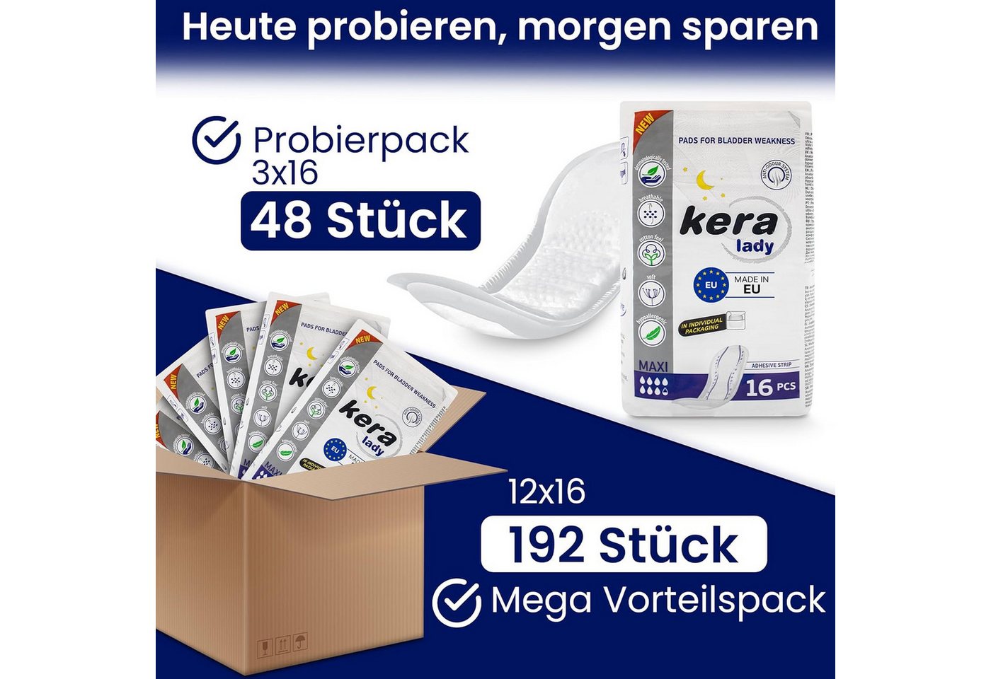 Kera Inkontinenzslip Urin-Einlage für Damen extra stark, Hygieneeinlagen (12-St) bei mittlerer bis starker Blasenschwäche diskrete und atmungsaktive von Kera