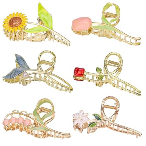 Haarspange Set Tulip Claw Clip Metall Shark Clip Damen Vielseitige Legierung Haarkralle (6PCS) von KeraLi