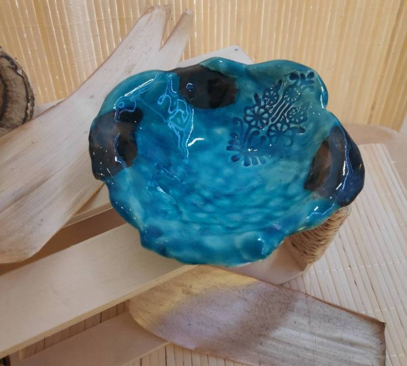 Schmuckschale Keramik Ring Ohrringe Halskette Badezimmer Ablage Aufbewahrung Schälchen Dekorationsstück Türkis Grün Handgemacht Original von KeramikArtAnnett