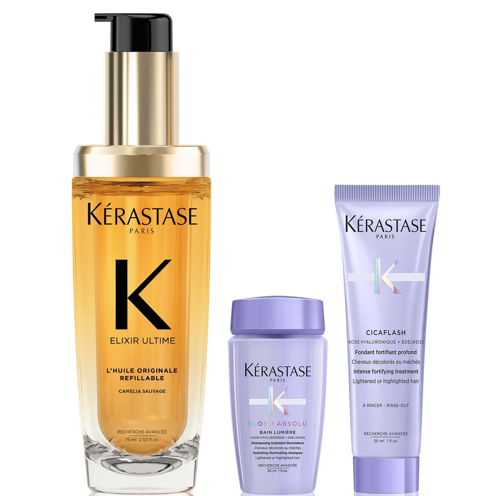 Kérastase Elixir Ultime L'Huile Originale Hair Oil 75ml with Mini Deluxe Blond Absolu Shampoo 30ml and Conditioner 30ml Duo Kérastase Elixir Ultime L'Huile Originale Hair Oil 75ml with Mini Deluxe Blond Absolu Shampoo 30ml and Conditioner 30ml Duo von Kerastase