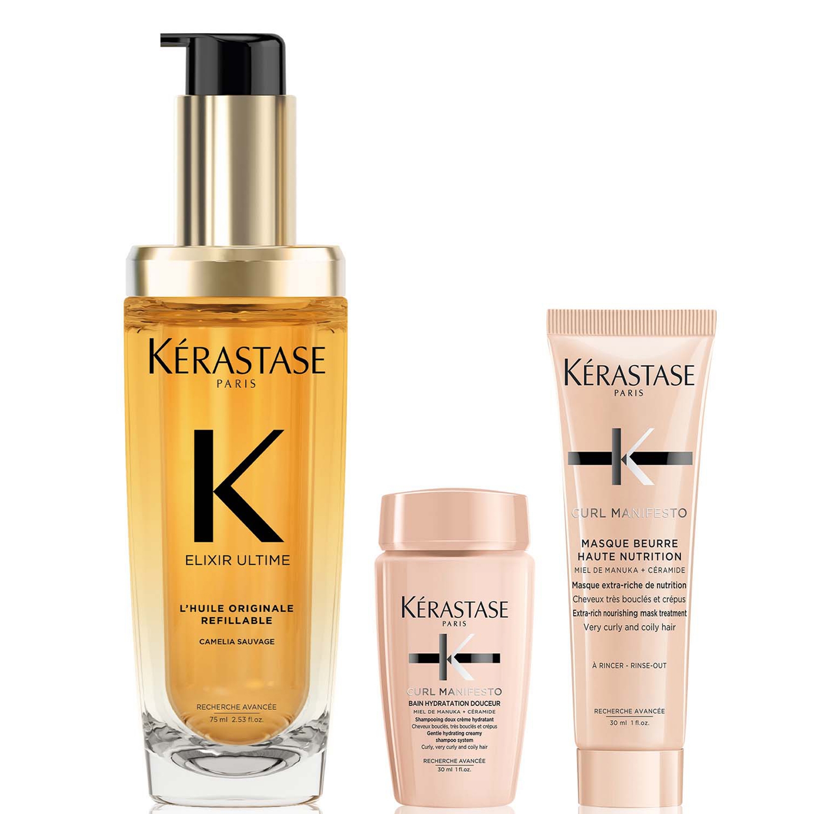 Kérastase Elixir Ultime L'Huile Originale Hair Oil 75ml with Mini Deluxe Curl Manifesto Shampoo 30ml and Mask 30ml Duo von Kerastase