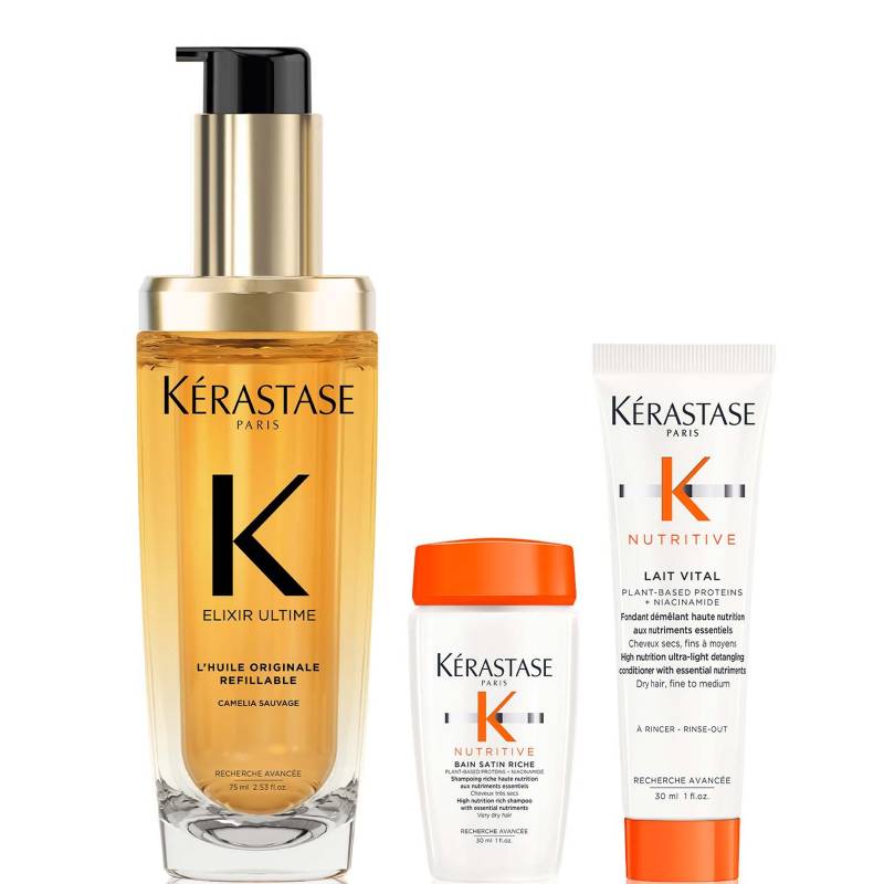 Kérastase Elixir Ultime L'Huile Originale Hair Oil 75ml with Mini Deluxe Nutritive Shampoo 30ml and Conditioner 30ml Duo von Kerastase