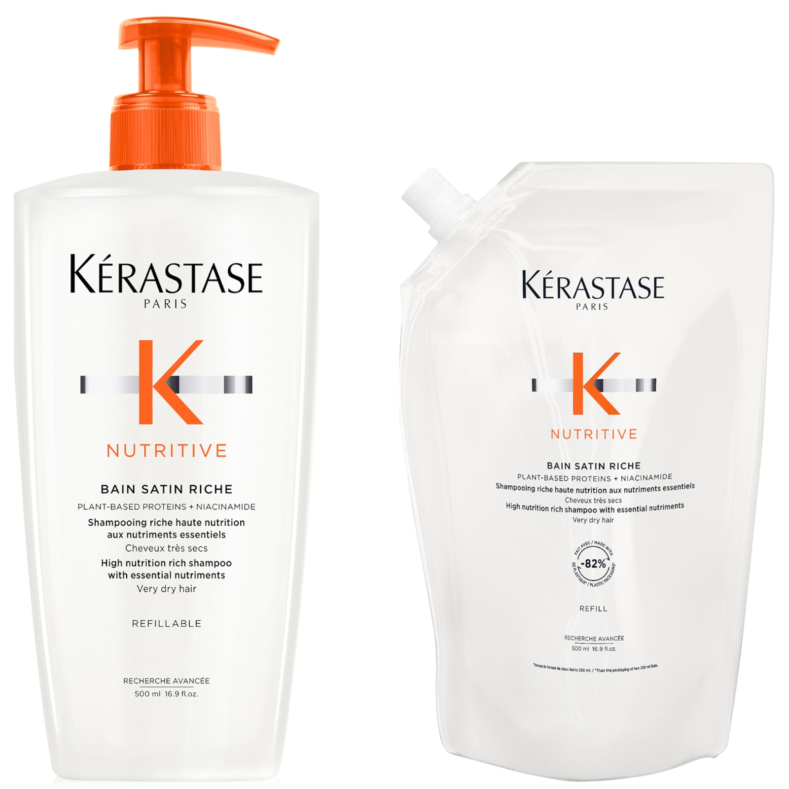 Kérastase Nutritive Bain Satin Riche Refillable Shampoo and Refill Pouch Duo for Fine to Medium Dry Hair with Niacinamide 500ml von Kerastase