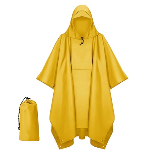 Keratobleem Leicht Wasserdicht Regenponcho,Mehrzweck Regenjacke Outdoor, 3 in 1 wiederverwendbarer Regenmantel für Fahrrad Wandern, mit Kapuze Faltbare Tasche für Camping Wandern Hikking-Gelb von Keratobleem