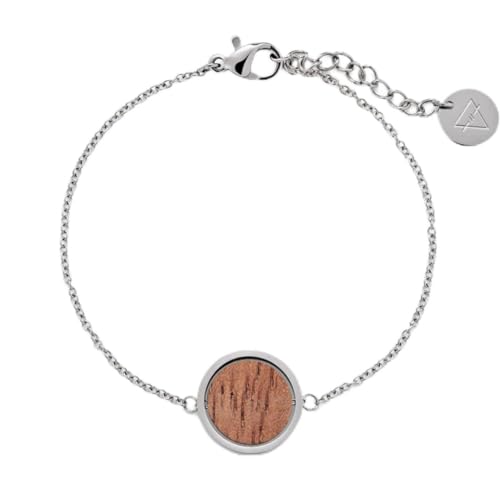 KERBHOLZ Holzschmuck – Geometrics Collection Circle Bracelet, filigranes Frauen Armband in silber mit Kreis Anhänger, Schmuck aus Naturholz, größenverstellbar (Armbandlänge 15 + 2,5 cm) von Kerbholz