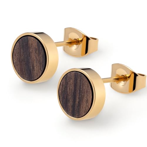 KERBHOLZ Holzschmuck – Geometrics Collection Circle Earring, Damen Ohrring rund, kleine Ohrstecker mit Kreis aus Naturholz, gold, Ø 8mm von Kerbholz