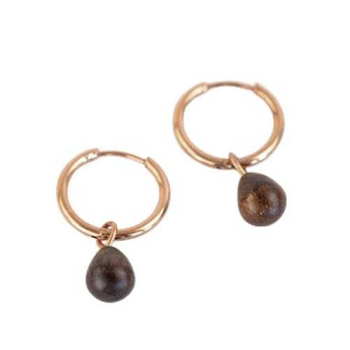 KERBHOLZ Holzschmuck – Geometrics Collection Drop Earring, Damen Ohrring geometrisch, kleine Creolen mit Element aus Naturholz (15mm x 8mm) (roségold) von Kerbholz