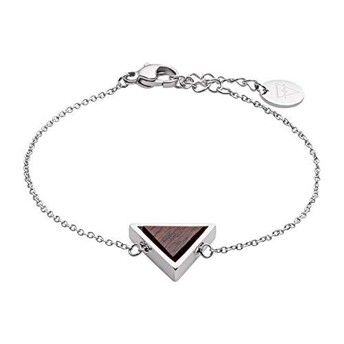 Kerbholz Holzschmuck – Geometrics Collection Triangle Bracelet, filigranes Frauen Armband in Silber mit Dreieck Anhänger, Schmuck aus Naturholz, größenverstellbar (Armbandlänge 15 + 2,5 cm) von Kerbholz