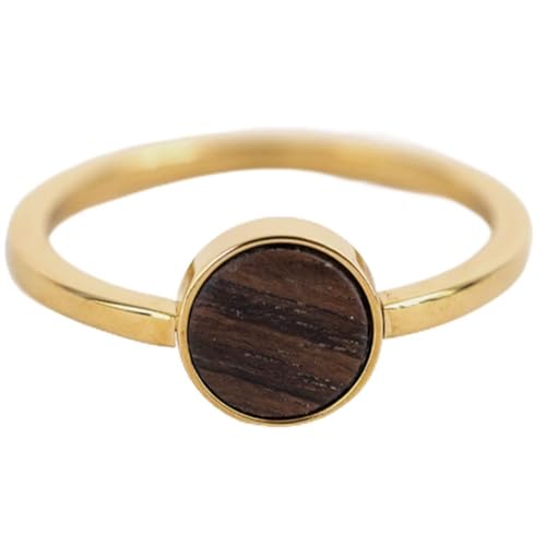 Kerbholz - Holzschmuck Damen - Circle Ring Gold - dünner Damen Schmuck Ring in gold - Edelstahlring mit echtem Holz - Schmuck Geschenk für Frauen (gold, S) von Kerbholz