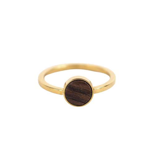 Kerbholz - Holzschmuck Damen - Circle Ring Gold - dünner Damen Schmuck Ring in gold - Edelstahlring mit echtem Holz - Schmuck Geschenk für Frauen (gold, XS) von Kerbholz