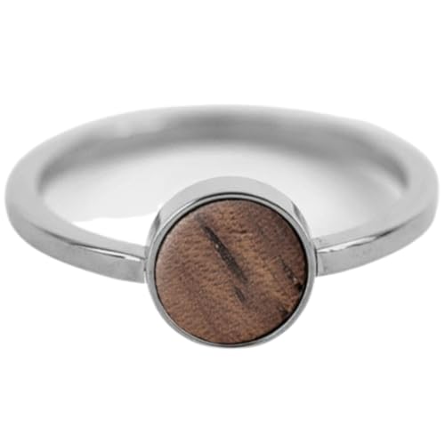 Kerbholz - Holzschmuck Damen - Circle Ring Silber - dünner Damen Schmuck Ring in silber - Edelstahlring mit echtem Holz - Schmuck Geschenk für Frauen (silber, M) von Kerbholz