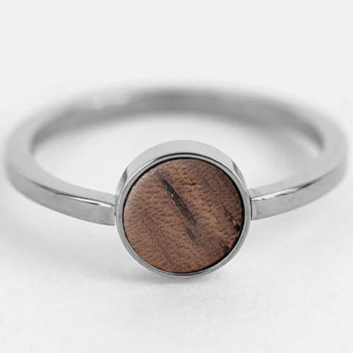 Kerbholz - Holzschmuck Damen - Circle Ring Silber - dünner Damen Schmuck Ring in silber - Edelstahlring mit echtem Holz - Schmuck Geschenk für Frauen (silber, XS) von Kerbholz