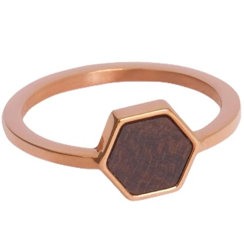 Kerbholz - Holzschmuck Damen - Hexa Ring Rosegold - dünner Damen Schmuck Ring in rosegold - Edelstahlring mit echtem Holz - Schmuck Geschenk für Frauen(Roségold, S) von Kerbholz