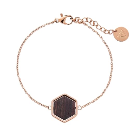 Kerbholz Holzschmuck – Geometrics Collection Hexa Bracelet rosegold, filigranes Frauen Armband mit Naturholz Anhänger, Schmuck aus Holz, größenverstellbar, Armbandlänge 15 cm + 2,5 cm… von Kerbholz