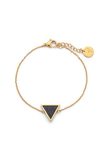 Kerbholz Holzschmuck – Geometrics Collection Triangle Bracelet, filigranes Frauen Armband in Gold mit Dreieck Anhänger, Schmuck aus Naturholz, größenverstellbar (Armbandlänge 15 + 2,5 cm) von Kerbholz