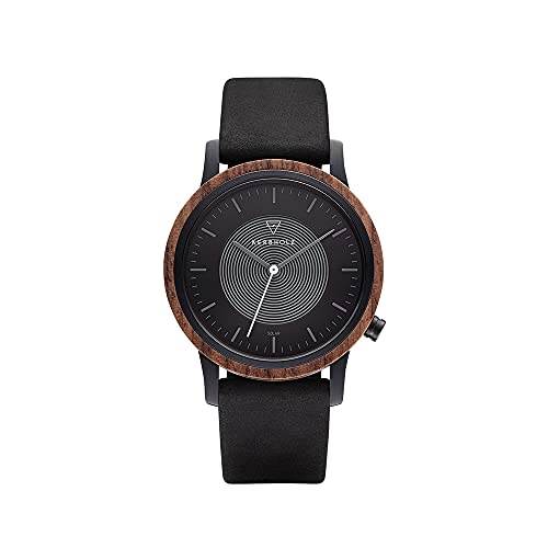 Kerbholz Holzuhr – Classics Collection Fred Walnut Midnight Black Solar, analoge Herrenuhr, Quarz Uhr, Gehäuse eingefasst in einen eleganten Holzkorpus, Ø 40mm, Walnussholz von Kerbholz