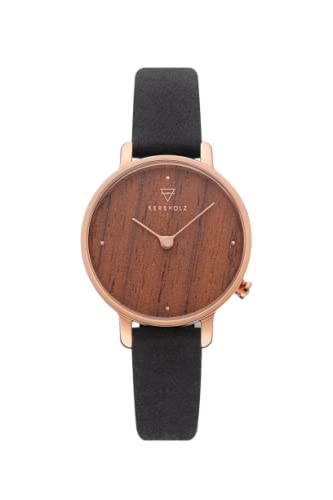 Kerbholz Holzuhr Damen - Emma Vegan - analoge Quarz Damenuhr mit Echtholz - veganes Uhrenarmband - leichte Uhr mit Edelstahl in Rosegold - Geschenk für Frauen, Ø 30mm von Kerbholz