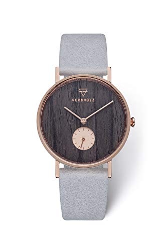 Kerbholz - Holzuhr Damen - Frida - leichte analoge Quartz Damenuhr mit Ziffernblatt aus Holz - Armbanduhr mit echtem Lederarmband - kleine Uhr für Frauen aus Naturholz, Ø 35mm von Kerbholz