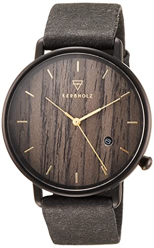 Kerbholz Holzuhr – Elements Collection Tilda Vegan analoge Damenuhr, Quarz Uhr mit Kalenderanzeige, Naturholz Ziffernblatt, Uhrenarmband aus reißfestem Papiermaterial, Ø 38mm (Darkwood Black) von Kerbholz